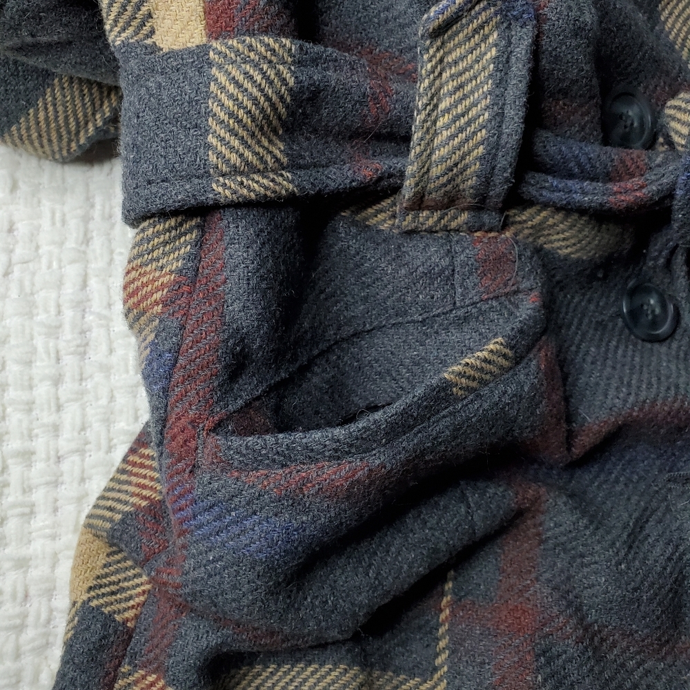 Merona Gray Plaid Pea Coat w/ Tie Belt SMALL - Picture 4 of 7